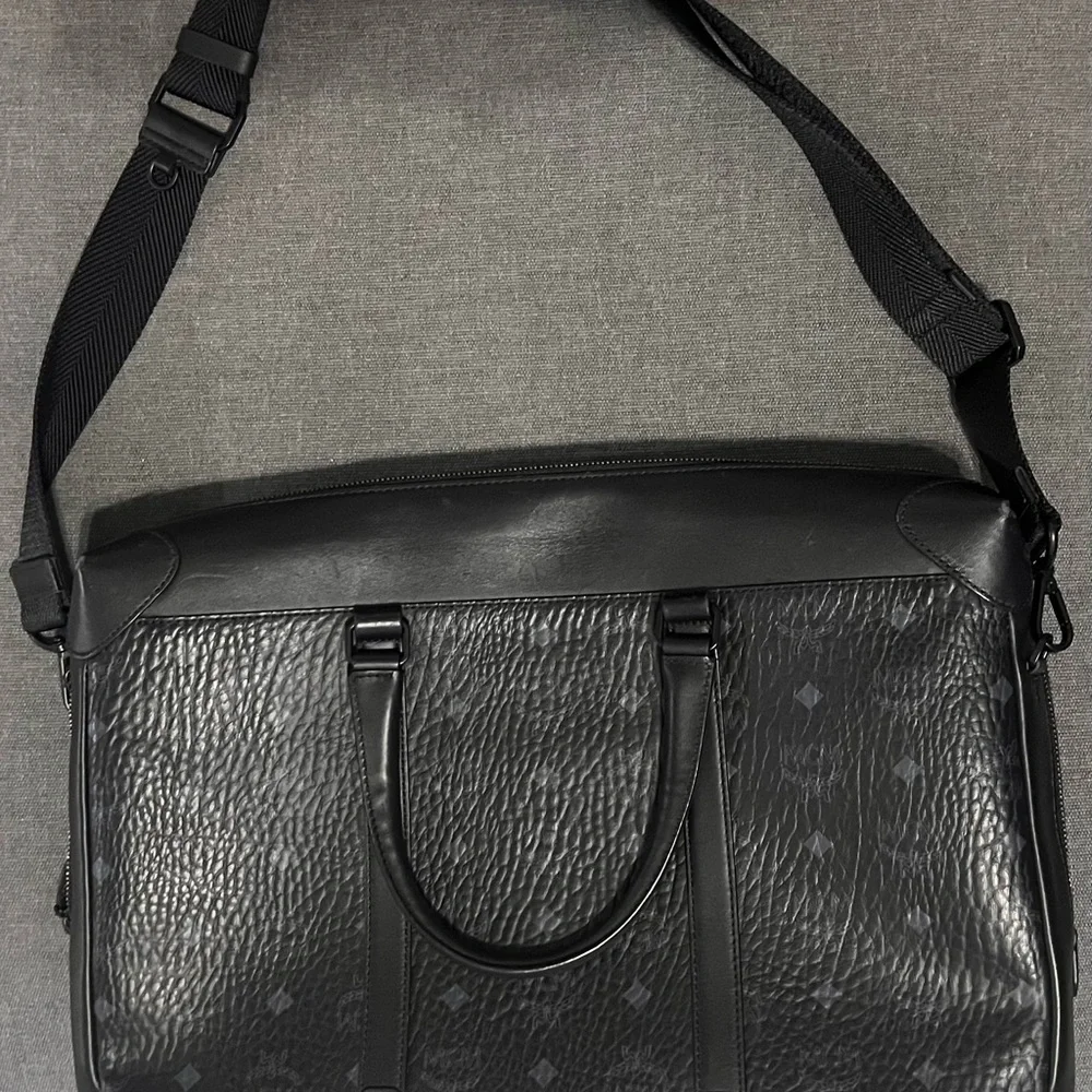 MCM Black Textured Leather Briefcase